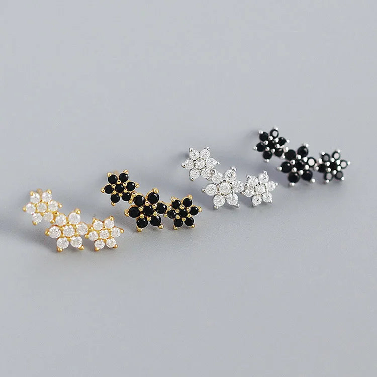 EI1012 Dainty Mini 925 Sterling Silver Gold Vermeil Cubic Zirconia Zircon CZ Flower Floral Studs Earrings for Ladies
