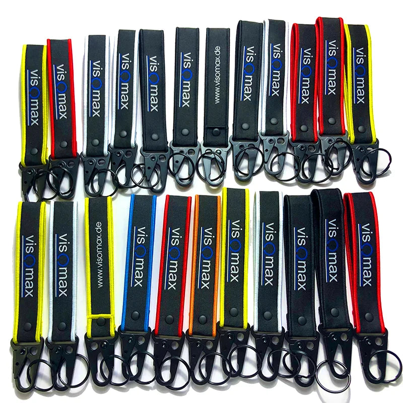 Customized Brand Embroidery Text Key Ring Key Chain Motorcycle Car Biker Cycling Keyring Custom Car Embroidered Keychain