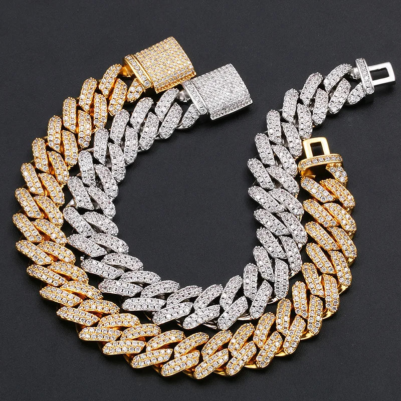 14mm Round Cut VVS D Moissanite 925 Sterling Silver Cuban Link Chain Gold Plated Iced Out Box Clasp Unique Classic Style