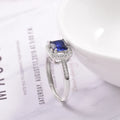 925 Sterling Silver Signet Ring Dark Blue Sapphire Gemstone Engagement Ring for Women and Men