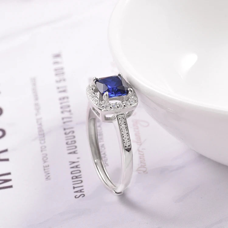 925 Sterling Silver Signet Ring Dark Blue Sapphire Gemstone Engagement Ring for Women and Men