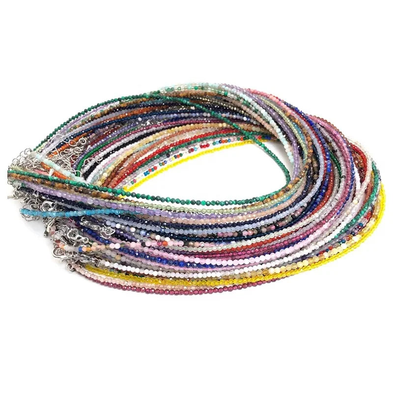 Wholesale Tiny 2mm Faceted Agate Quartz Turquoise Choker 38cm Extended Jewelry Making Dainty Handmade Faceted Gemstone Necklace