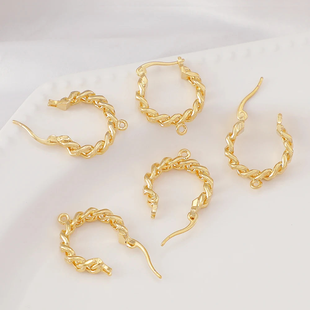 Brass 18k Gold Plated Earrings Hip-hop Style Chain Hollow Ear Pins Designer Diy Earrings for Jewelry Making