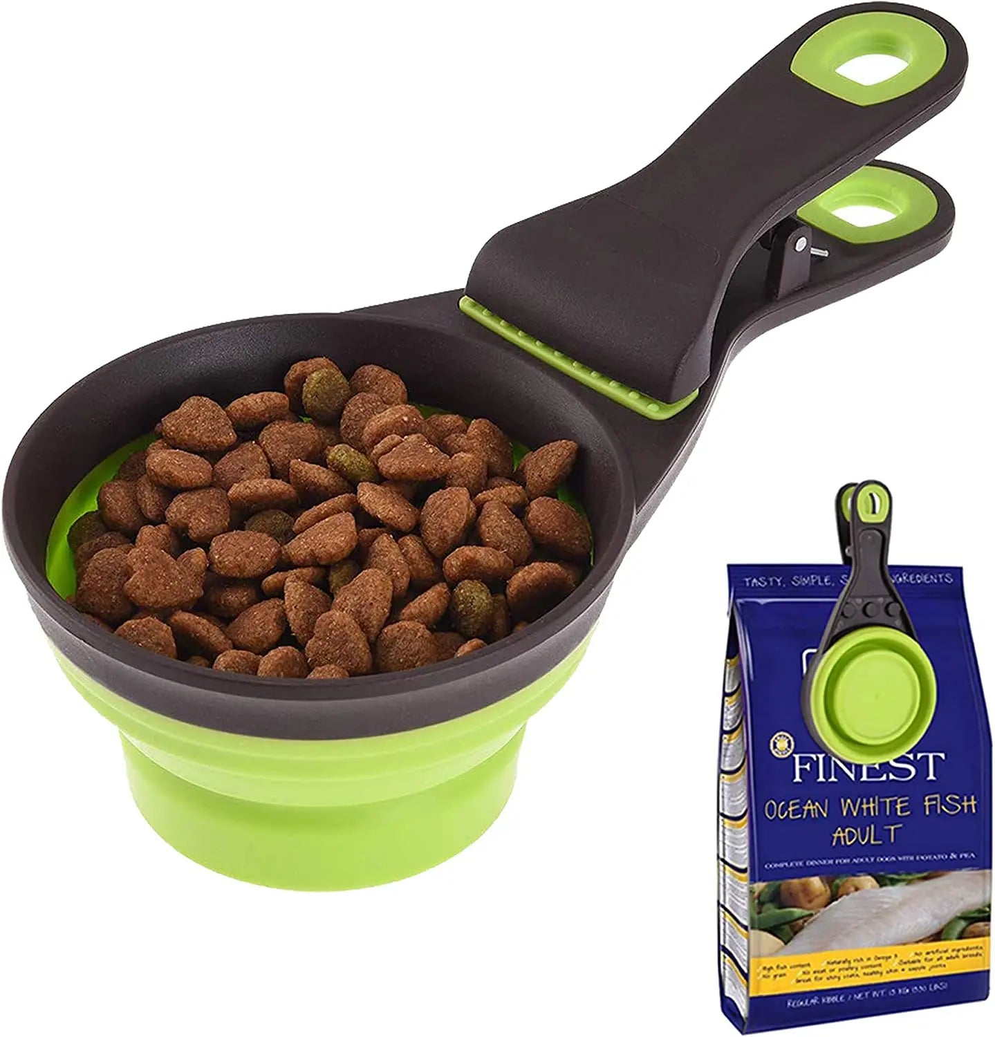 Wholesale Pet Accessories New Folding Silicone Multifunctional Pet Food Spoon With Clip and Measuring Cup Cat Dog Food Spoon