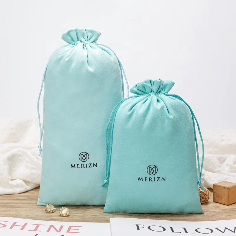 Jewelry Drawstring Bag Custom Logo Silk Screen Printed Velvet Packaging Recyclable Gift Craft for Candle Jewelry Custom Size