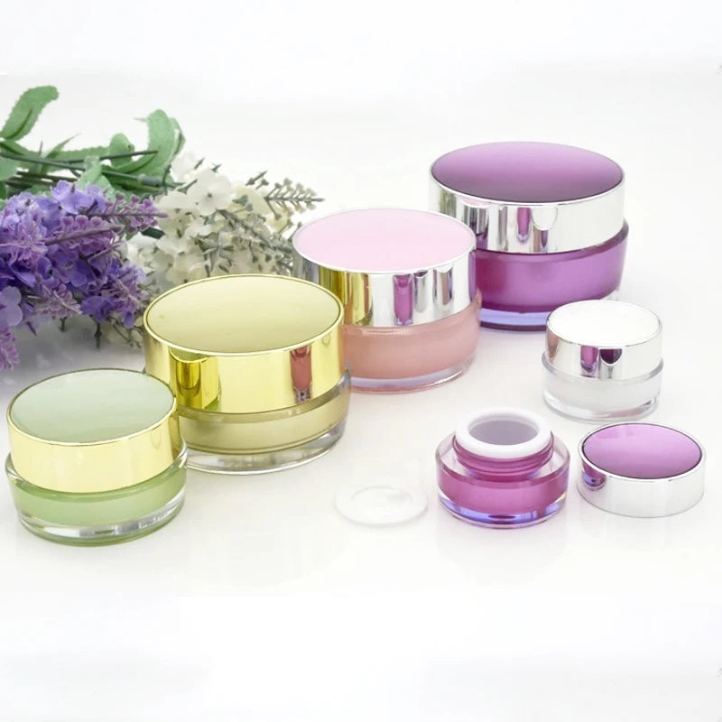 High End Double Wall pink Purple Green White Plastic Jar 30g Empty Gold Acrylic Jar for Skincare