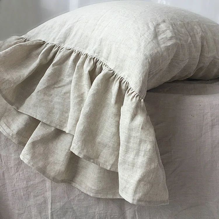 High Quality Queen Size Linen Ruffle Pillowcase Cover Solid Envelope Pillow Home Hotel Woven OEKO Certified Eco-Friendly