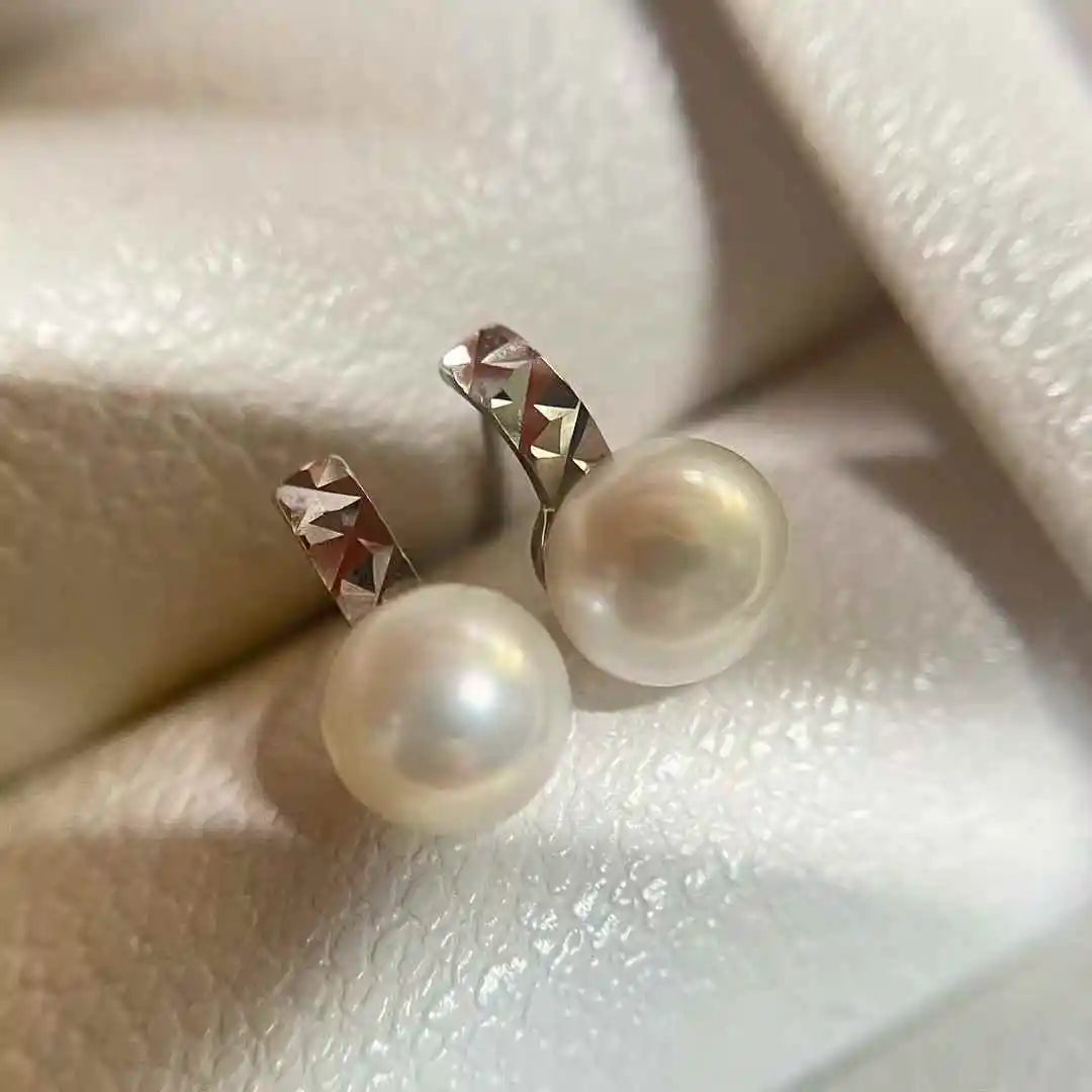 S925 Silver Gold Silver Exquisite Small Fragrant Wind Diamond Grid Earrings 6-7mm Natural Freshwater Pearl Earrings for Girls