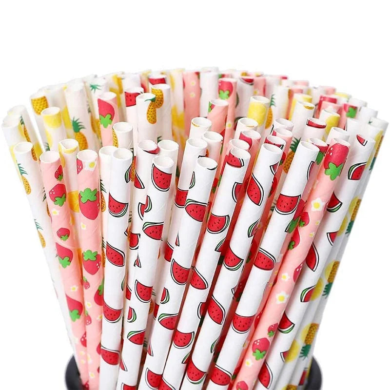 Hot Sale Custom Bit Bear Wood & Paper Straws Printed Logo Flower Design Eco Friendly Disposable Sustainable Camping Food Safe