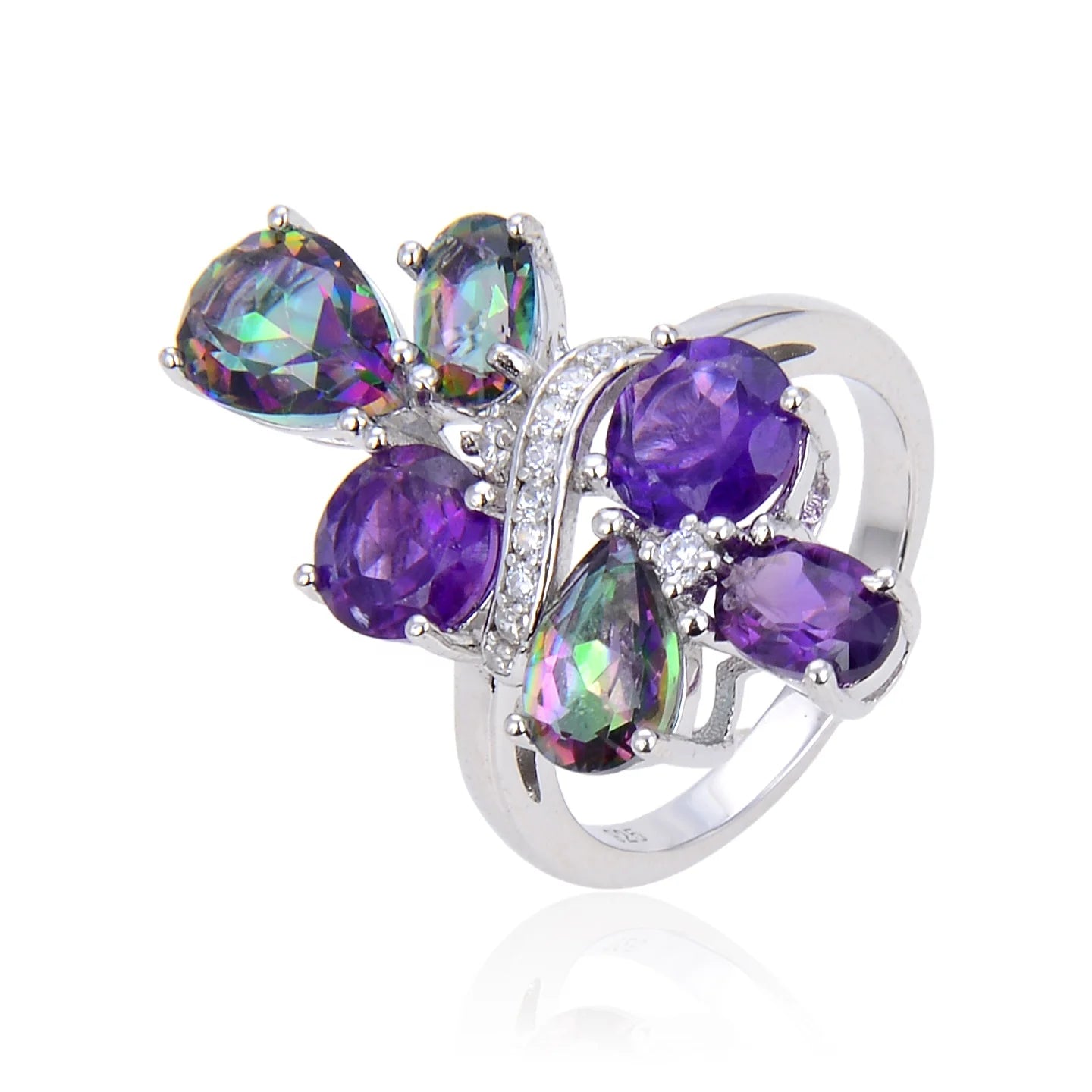 Abiding Cluster Muti Gemstone Fashion Silver 925 Wholesale Rings Natural Mystic Quartz and Amethyst Jewelry for Women