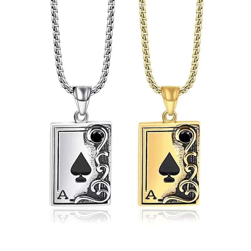 Personality Cool Fashion Accessories Stainless Steel Necklace Unique Poker Ace of Spades Pendant Necklace for Women Men