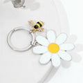 Cute Bee White Daisy Flower Keychain Enamel Metal Keyring Bag Charm for Women Cartoon Design Keychain