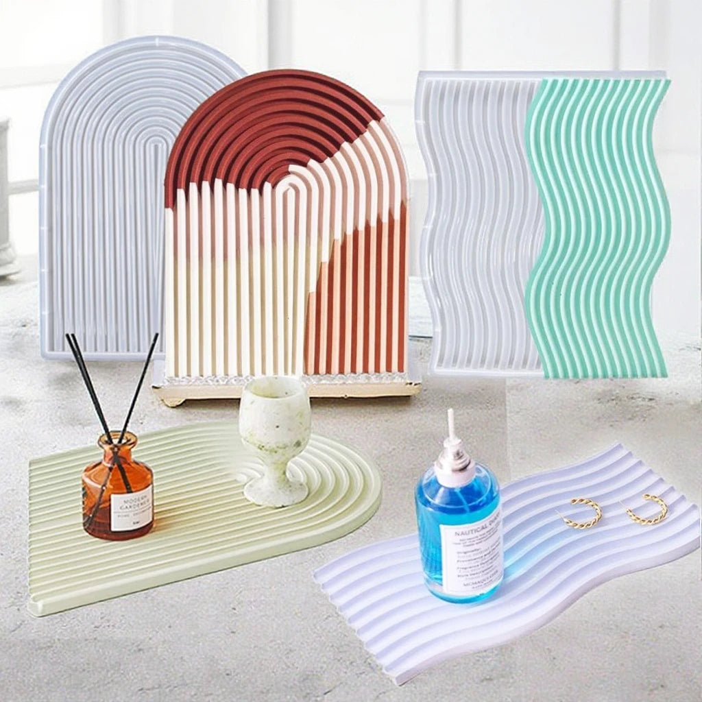 H008 DIY Strip Tray Silicone Resin Mold Wave Epoxy Mold Cup Fruit Candy Vase Storage Holder Articles Ornaments Making Home Decor