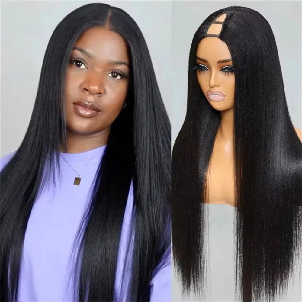Light Yaki Straight U Part Transparent for Wig Glueless 40 Inch Full Peruvian Remy Human Hair 180% Density Long Length Women