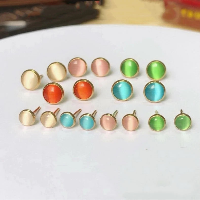 Fashion 14k Gold Filled Jewelry Cat's Eye Synthetic Stone Stud Earrings for Women