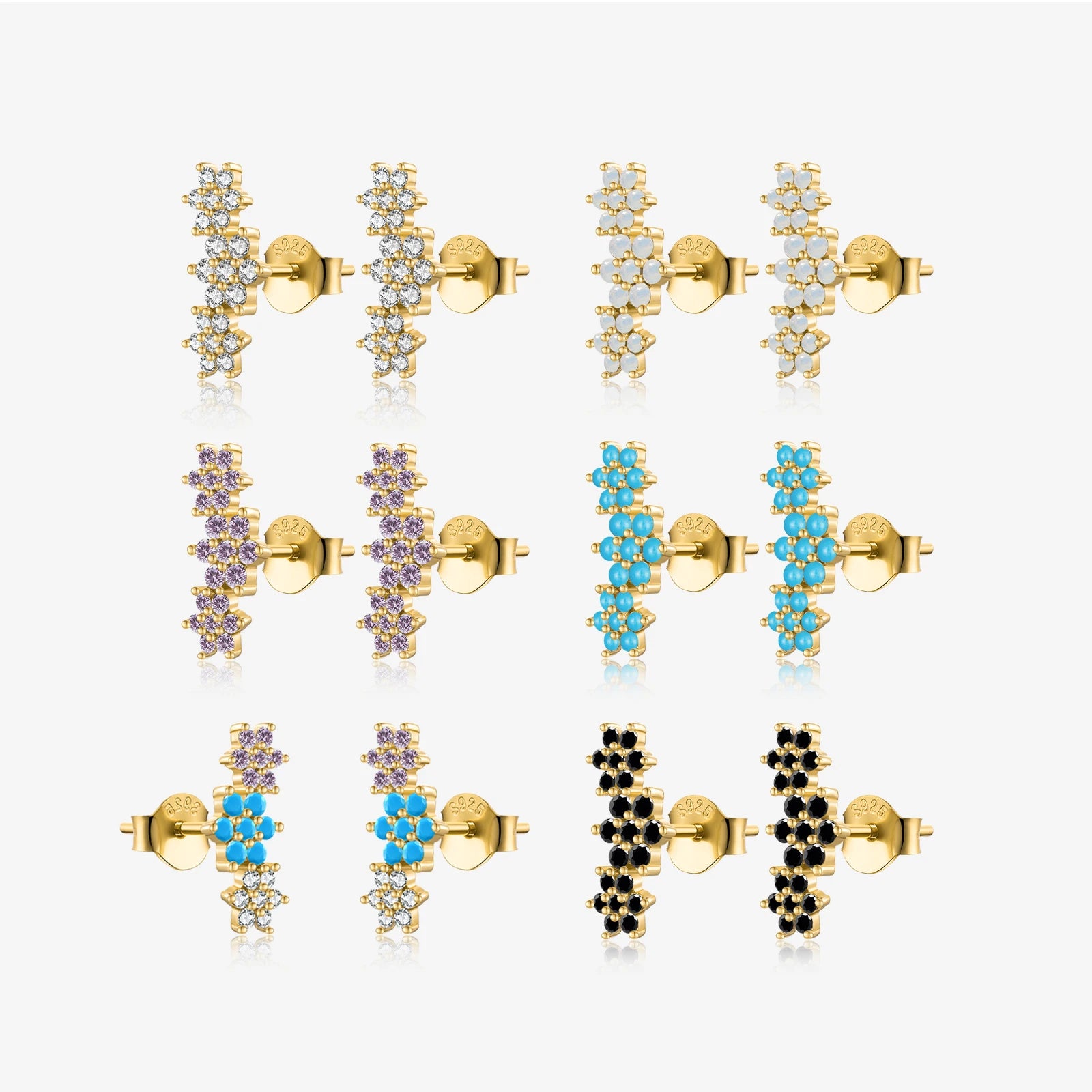 FUAMAY 925 Silver Opal Three Flower Stud Earrings for Women Turquoise Earrings Flower Stud Earrings