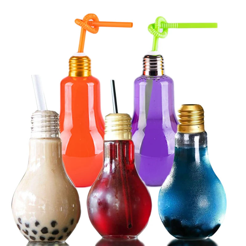 New Portable Transparent Bottle Juice Leak-proof Outdoor Sports Travel Camping Bottle Light Bulb-shaped Plastic Water Bottle