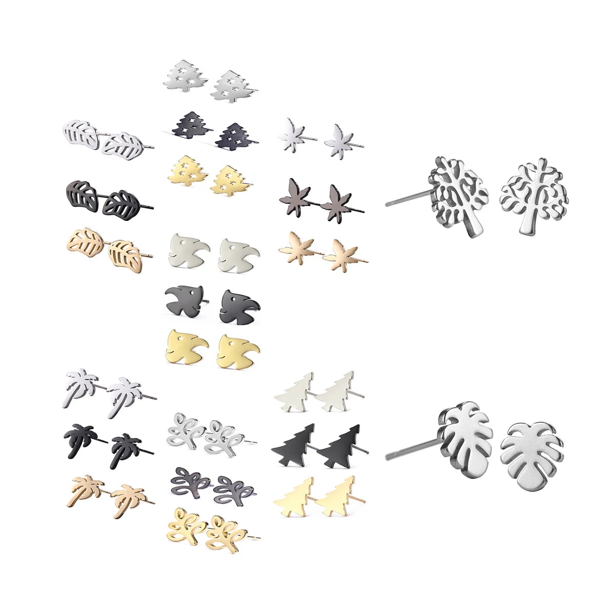 Earrings Minimalist Stud Earrings Gold Tree Stainless Steel Stud Earring for Women Plant Shape MegaBDM
