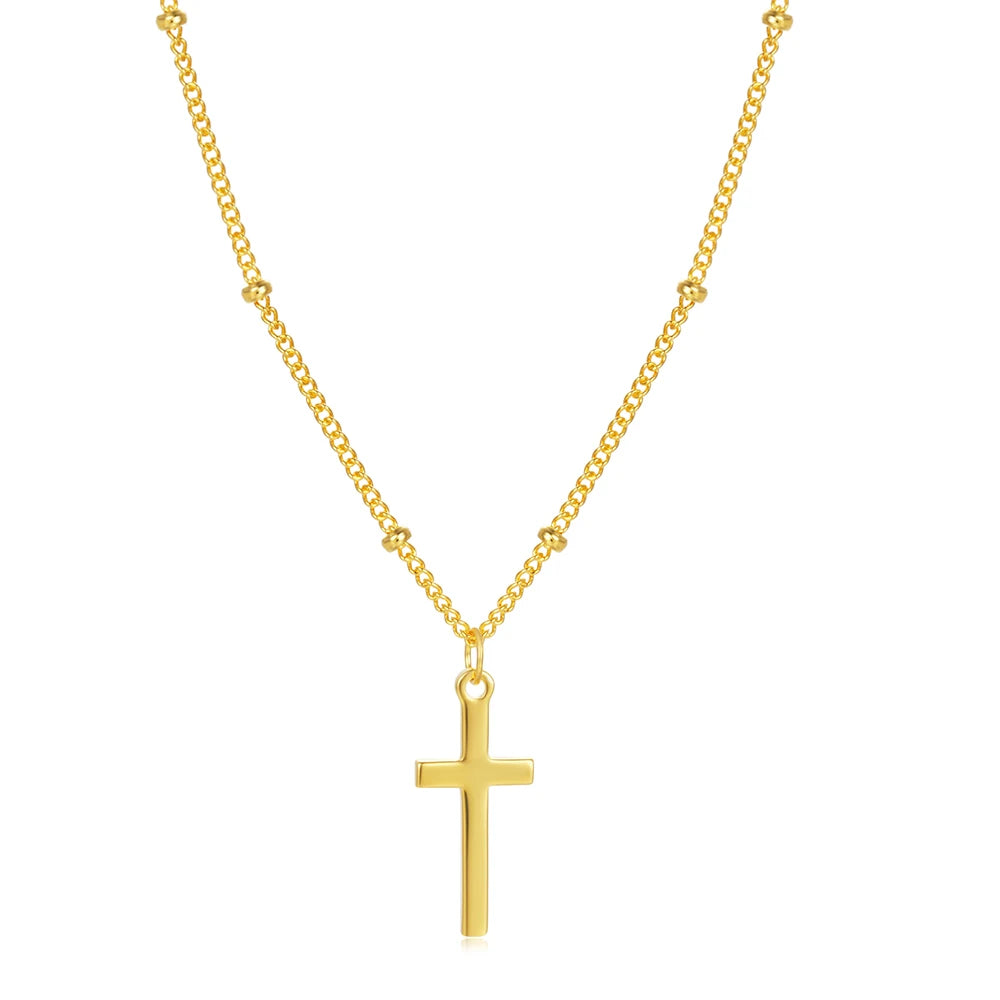 Wholesale Fashion Jewelry 925 Sterling Silver Cross Charm Round Bead Ball Chain Gold Plated Necklaces Jewelry for Women