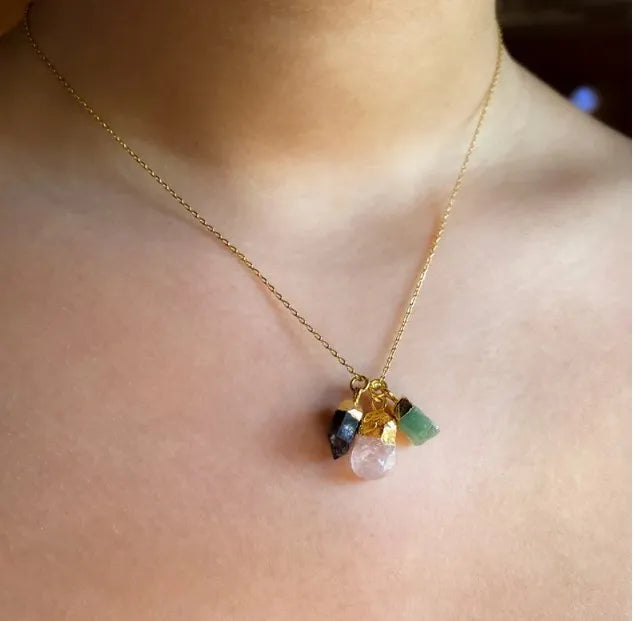 Zooying Custom Raw Gemstone Necklace Personalized Birthstone Necklace Gold Plated Natural Stone Pendant Necklace