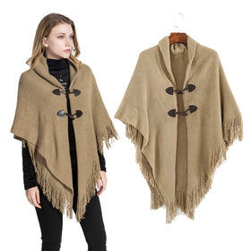 Womens Shawl Coat Classic Wrap Hooded Cape Warm Knit Hooded Cape Soft and Comfortable Warp Knitted Adult Polyester Winter Plain