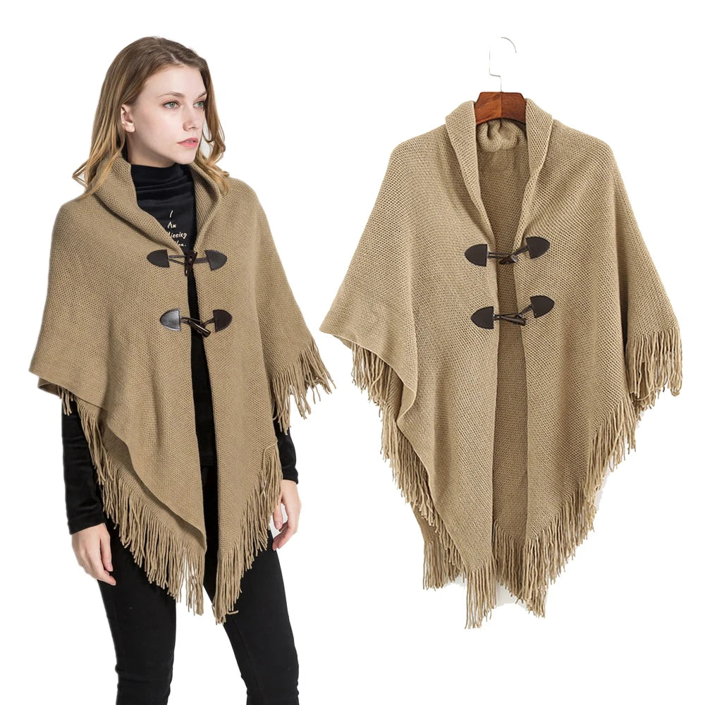 Womens Shawl Coat Classic Wrap Hooded Cape Warm Knit Hooded Cape Soft and Comfortable Warp Knitted Adult Polyester Winter Plain
