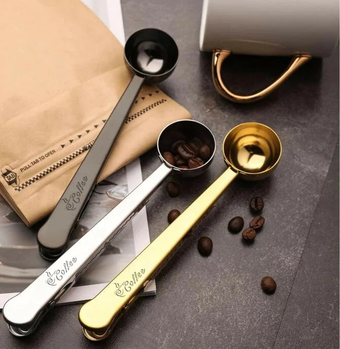AT PACK New Arrivals Coffee Measuring Spoon Stainless Steel Coffee Scoop Clip With Bag Clip