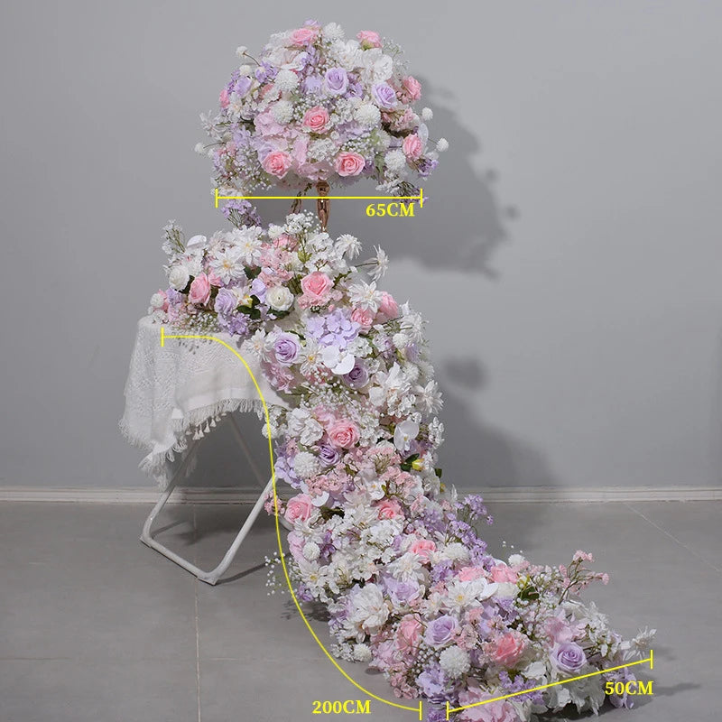 Purple Artificial Flower Runner Flower Ball for Wedding Decoration Table Flowers Row