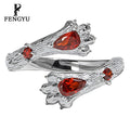 Fine Red Zircon Claw Rings for Women 925 Sterling Silver Fashion Girl Adjustable Gemstone Ring Custom Jewelry Wholesale Lot