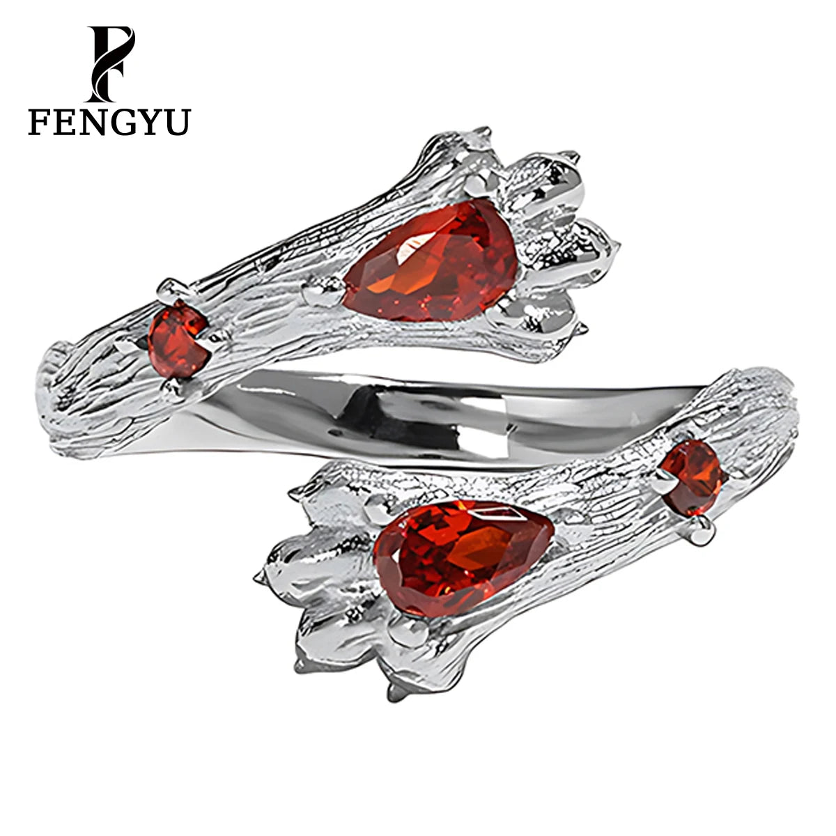 Fine Red Zircon Claw Rings for Women 925 Sterling Silver Fashion Girl Adjustable Gemstone Ring Custom Jewelry Wholesale Lot