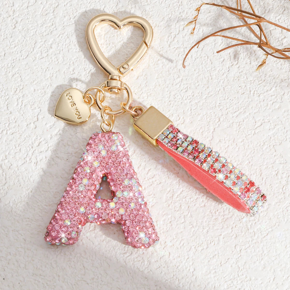Shiny Heart Diamond-encrusted Initial Letter Key Chain Women's Bag Car Key Pendant Clay Alphabet Key Chain Mom Valentine's Gift