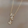 Fashion 18K Gold Plated Large Rhinestone Butterfly Pendant Stainless Steel Chain Choker Necklace for Women