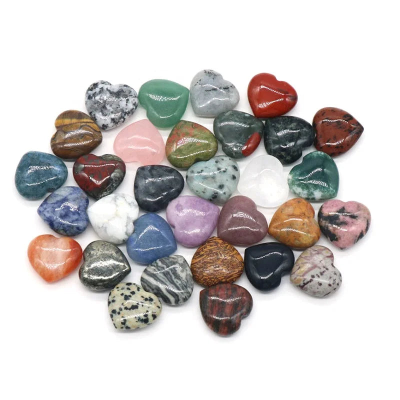 Wholesale Natural  20mm Gemstone Crystal Hearts Rose Quartz Chakra Heart Carved Crystals Mix Material Heart for Love Gift