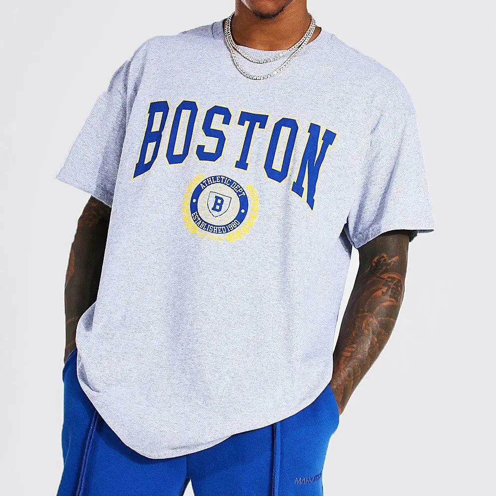 Custom Men's Heavy Cotton Oversized Streetwear Tees Plain Round Neck Screen Printing T-Shirts Knitted Fabric