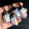 NM24537 Angel Aura Pastel Crystal Quartz Cluster Point Druzy Necklace Natural Raw Rough Dipped Gunmetal Rainbow Chains