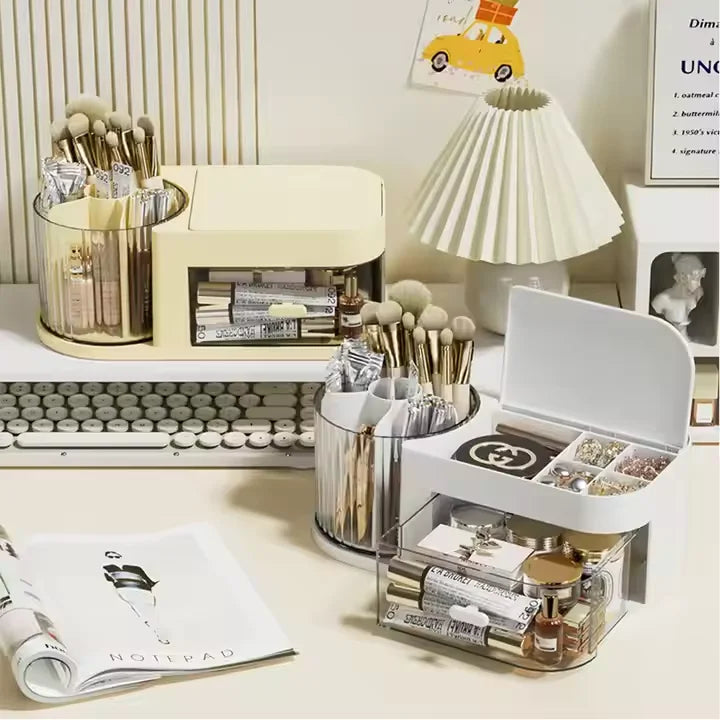 Rotating Transparent Plastic Makeup Brush Holder Desktop Jewelry and Lipstick Organizer for Women and Girls