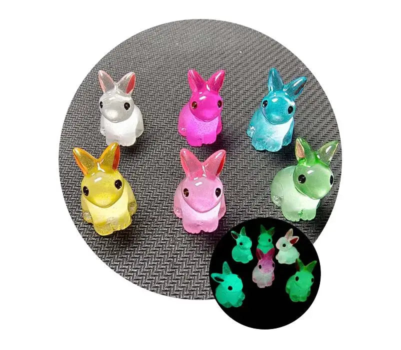 100 PCS Luminous Miniature Rabbit Figurine Toy Glow in Dark Resin Mini Rabbit Fairy Gardens Landscape Ornaments Decorations