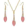 Bridal Wedding Jewelry Set for Women Fashion Rhinestone Opal Water Drop Pendant Necklace and Earring Set Wholesale