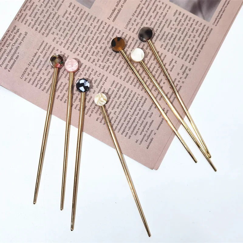 MIO 6" Acetate  Round Chip Design Copper Metal Hair Stick  for Women Lady  Long Hair Hairpins Disk Fashion Hair Updo Making