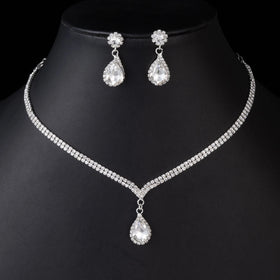 Bridesmaid Jewelry Set for Women Bride Crystal Necklace Earrings Set Bridal Wedding Jewelry Sets Bride