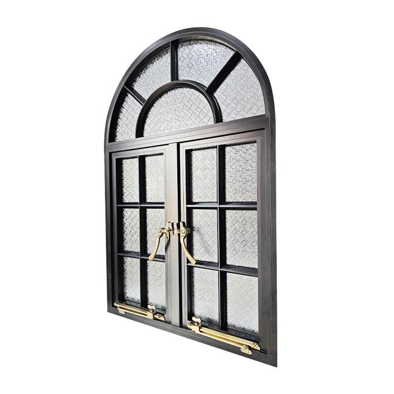 Modern Custom Arched Aluminum Alloy Horizontal Casement Windows with Fiberglass Screen Swing Open Glazing Black Heat Insulation