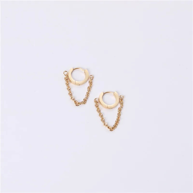 Fenny  No Fade Elegant Link Chain Tassel Hoop Earring Trendy for Dancing Party Wholesale Stainless Steel Ladies Jewelry