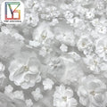 Luxury 3D FLowers Embroidered Tulle Lace Fabric French White Bridal 3D Decal With Pearl Net Lace Fabric