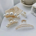 4 Pcs/Set Transparent Plastic Claw Clip with Pearl Decoration Women Girl Elegant Strong Holder Hair Claw Clip