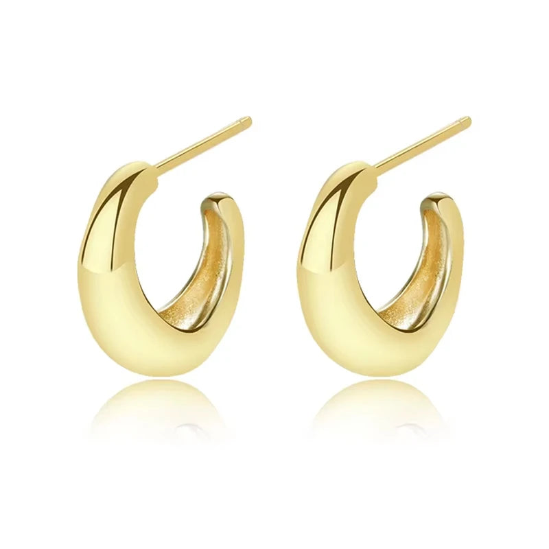 Trending S925 Sterling Silver Earrings Gold Plated Thick C Shape Stud Earrings Jewelry for Girl