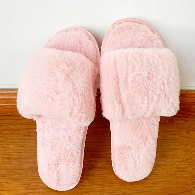 2024 New Style Women's Fluffy for Slippers Popular Fashion One Strap Thick Bottom Plush Soft Anti-Slippery MegaBDM