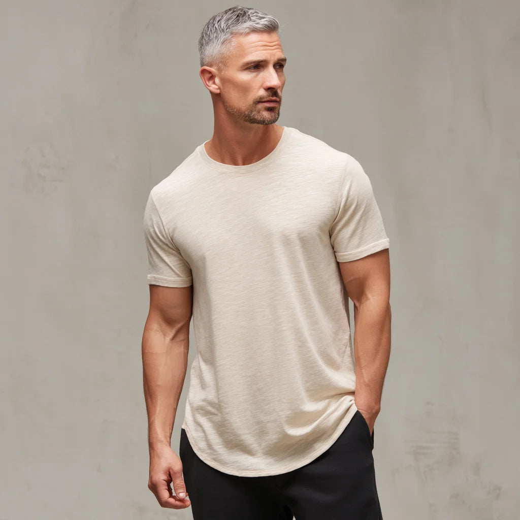 Men's Modal-Cotton Slub Knit T-Shirt Soft Touch Blank Design with Textured for Look Solid Pattern Sweater