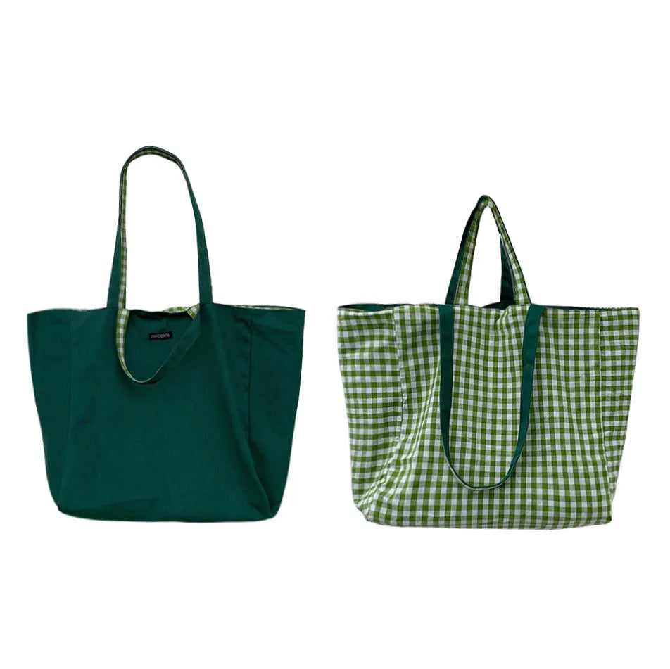 Both Sides Used Shoulder Bag Simple Portable Leisure Large Capacity Double-sided Multi-functional Canvas Shopping Bag
