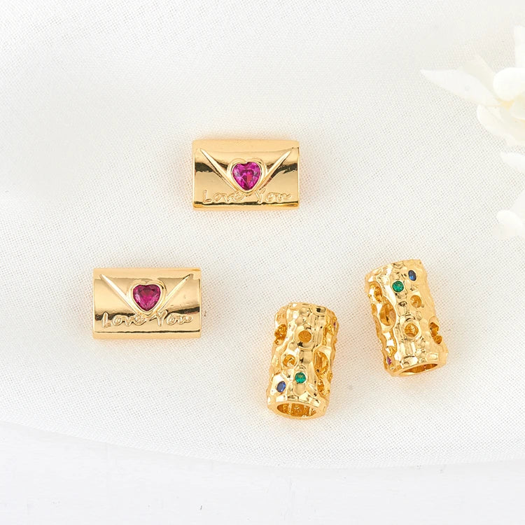 Brass 14K Gold Plated Heart Handbag Shape Spacer Tube Beads