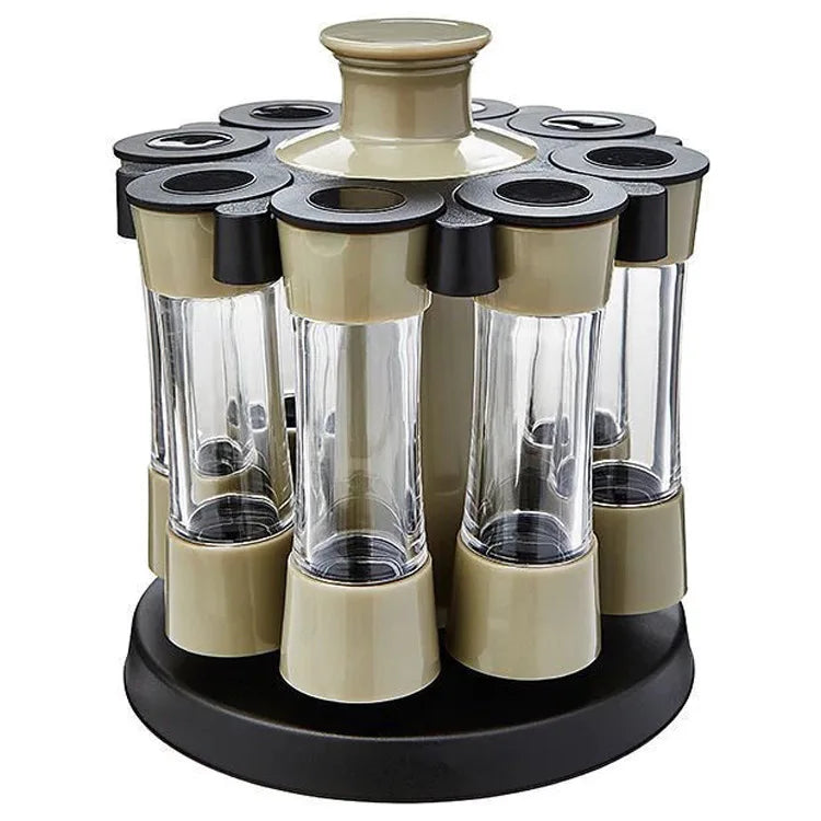 Rotating Kitchen Spice Rack with Glass Seasoning Shaker for Pepper Salt Vegetables Steel Spice Jar Container